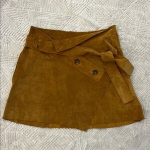Zara Real Suede Leather light brown tan wraparound mini skirt